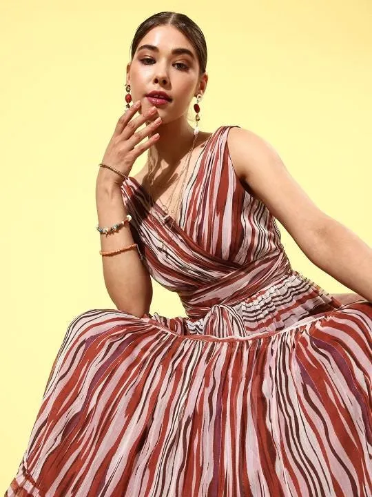 Women Rust Abstract Backless Sundress | Indian Maxi Dress For Women