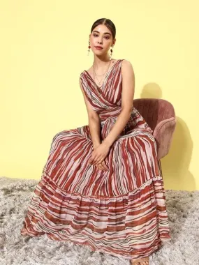 Women Rust Abstract Backless Sundress | Indian Maxi Dress For Women
