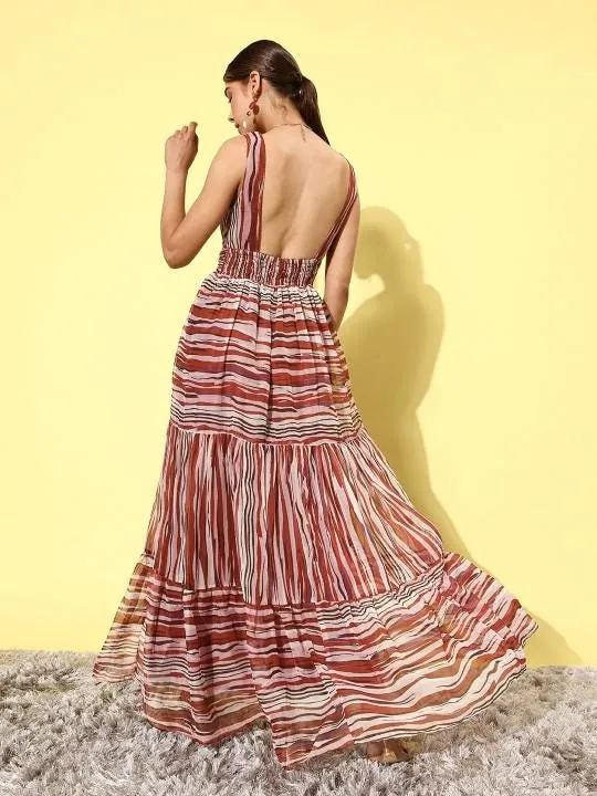 Women Rust Abstract Backless Sundress | Indian Maxi Dress For Women