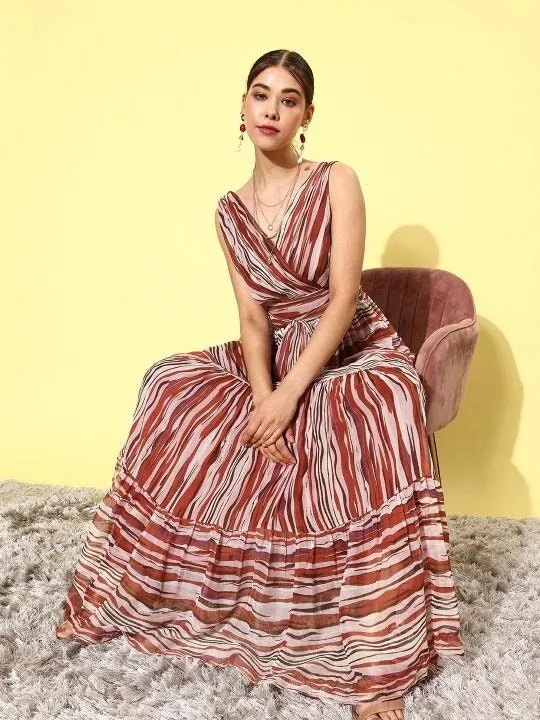 Women Rust Abstract Backless Sundress | Indian Maxi Dress For Women