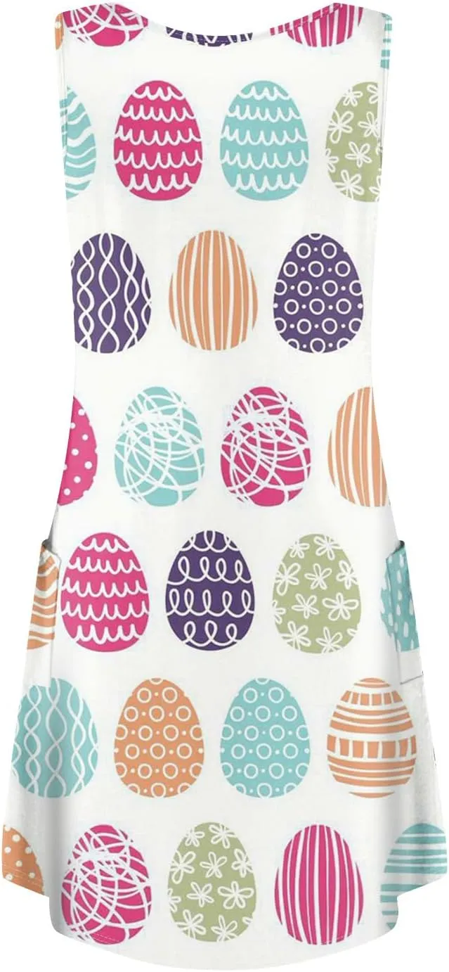 Women Summer Dresses V Neck 2025 Swimsuit Coverup Beach Printed Dress with Pocket Sleeveless Casual Sundress