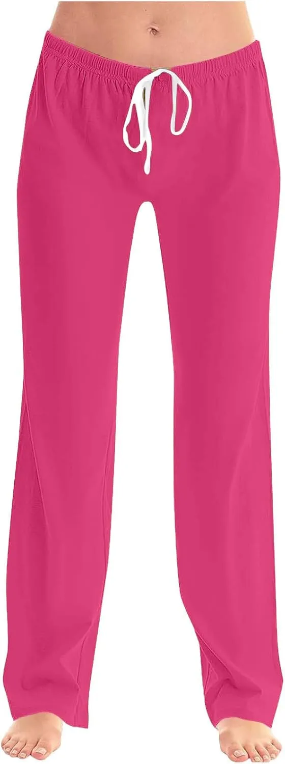 Womens Athletic Pants Straight Leg Lounge Trousers High Waisted Drawstring Soft Comfy Yoga Sweatpants with Pockets