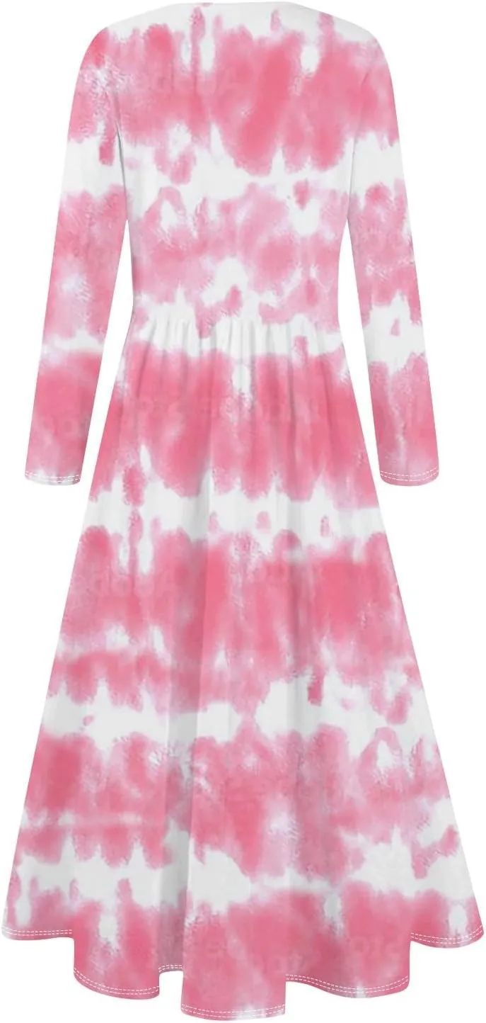 Women's Casual Long Sleeve Crewneck Maxi Dress Graphic Print Spring Dresses