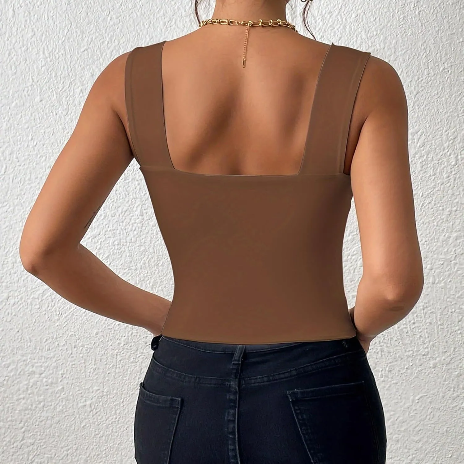 Women's Crop Tank Tops Slim Fit Yoga Sport Bra Stretchy Square Neck Backless Shirt Summer Cool Breathable Camisole