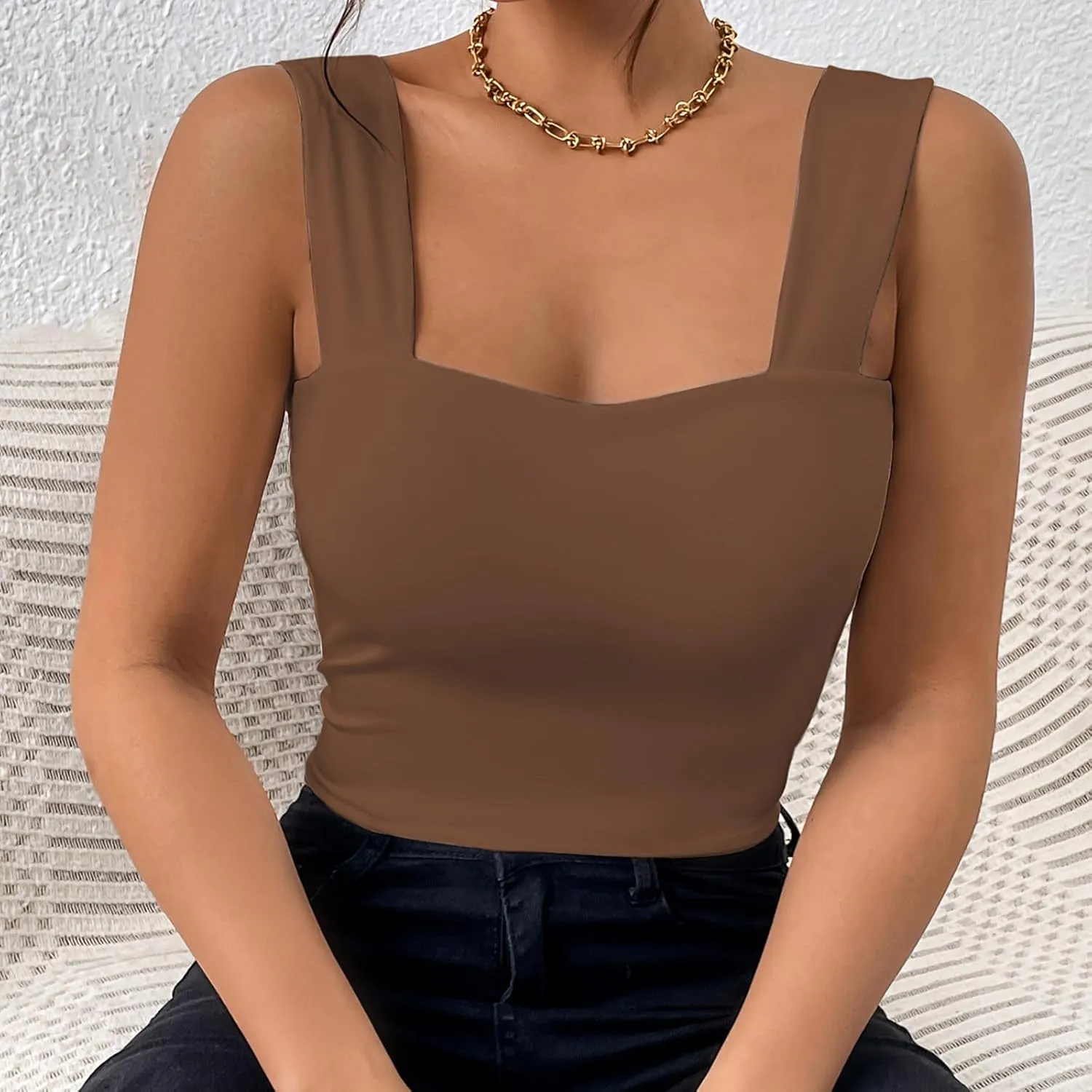 Women's Crop Tank Tops Slim Fit Yoga Sport Bra Stretchy Square Neck Backless Shirt Summer Cool Breathable Camisole