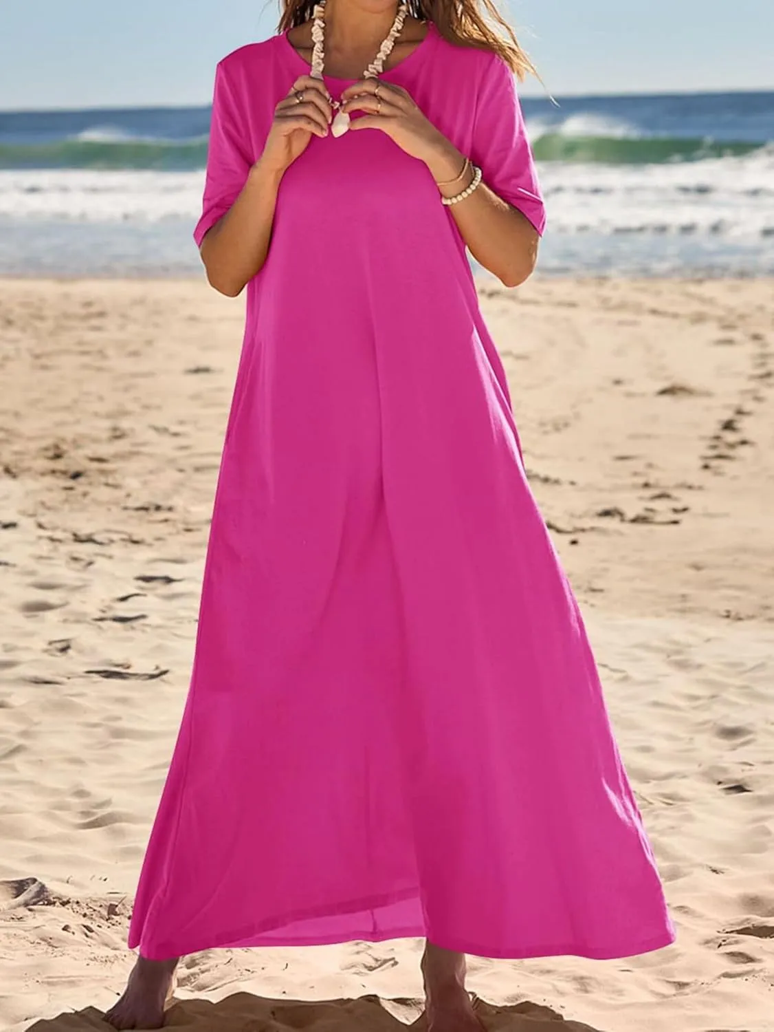 Women's Maxi Dress Summer Casual Sundress Sleeveless Long Dresses Loose Beach Vacation Flowy Swing Midi Dress Pockets
