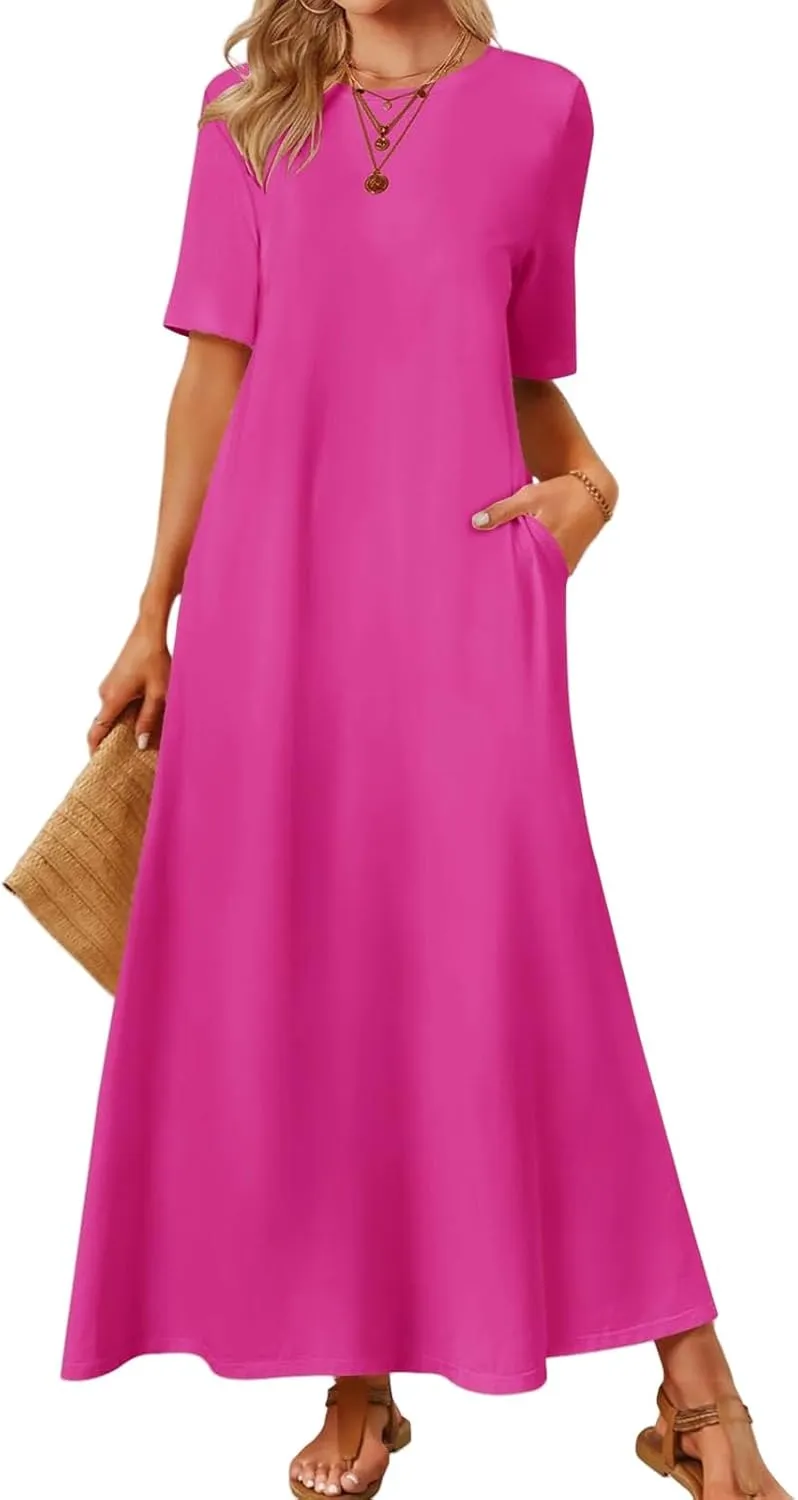 Women's Maxi Dress Summer Casual Sundress Sleeveless Long Dresses Loose Beach Vacation Flowy Swing Midi Dress Pockets