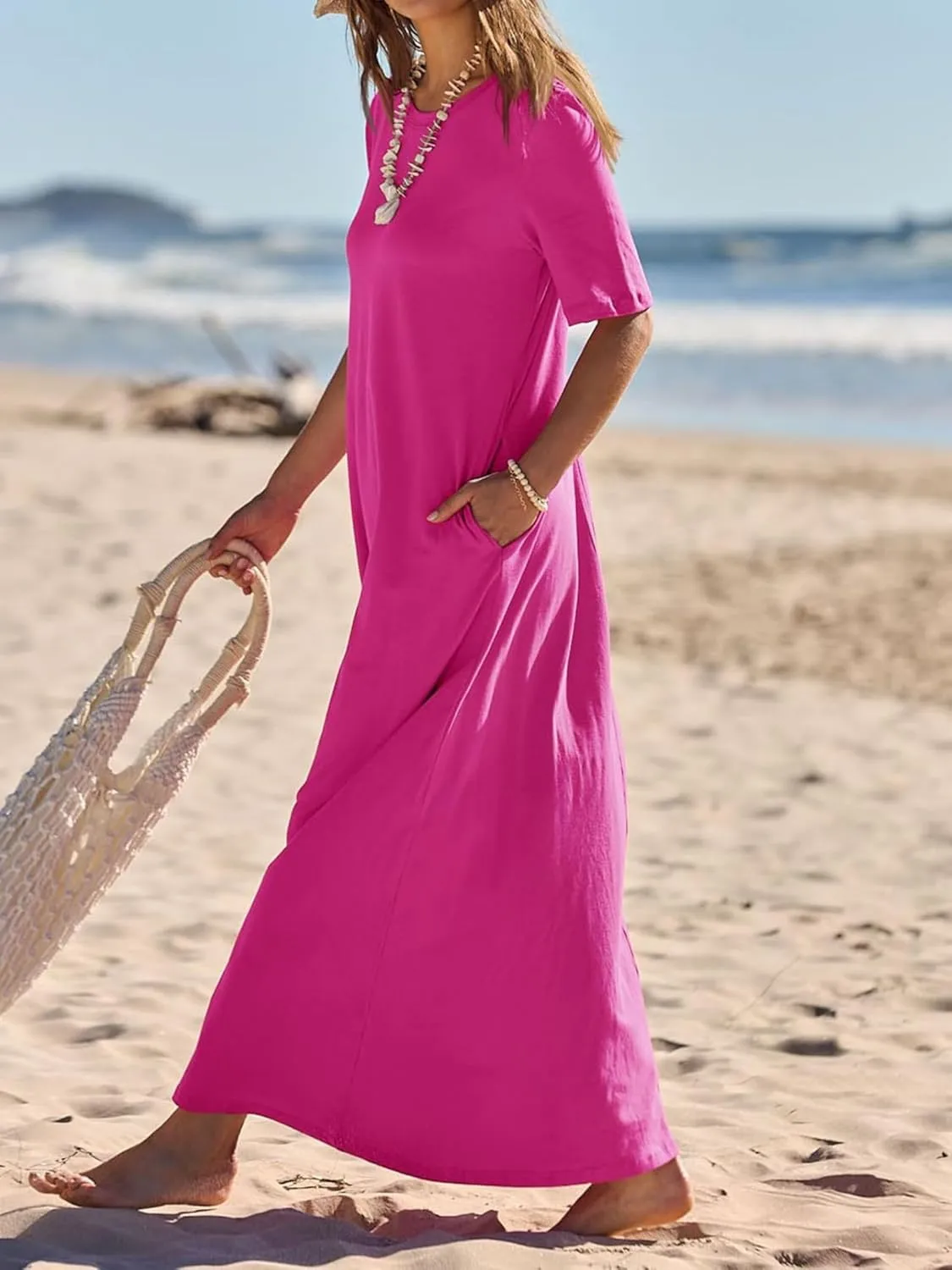 Women's Maxi Dress Summer Casual Sundress Sleeveless Long Dresses Loose Beach Vacation Flowy Swing Midi Dress Pockets