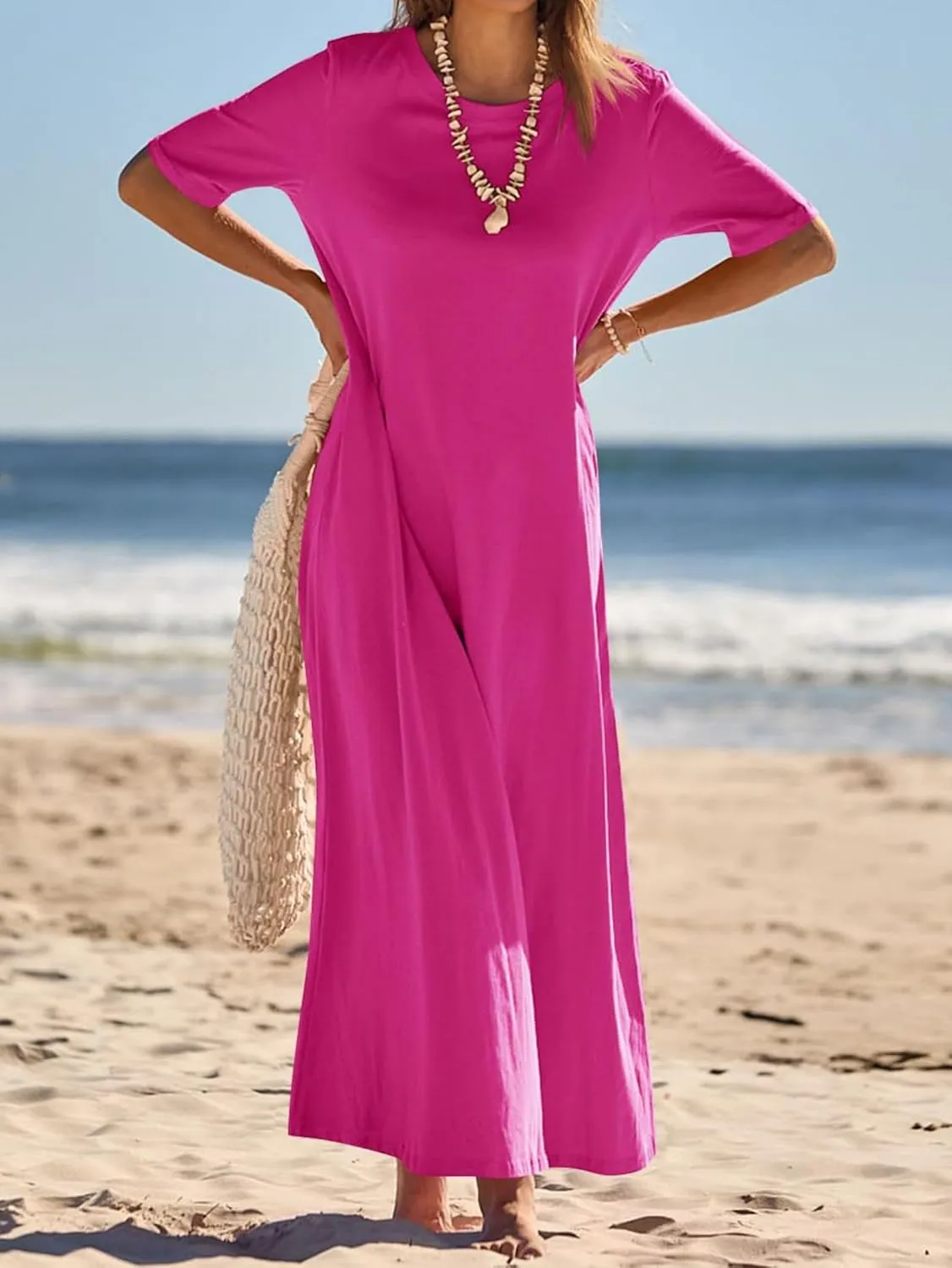 Women's Maxi Dress Summer Casual Sundress Sleeveless Long Dresses Loose Beach Vacation Flowy Swing Midi Dress Pockets