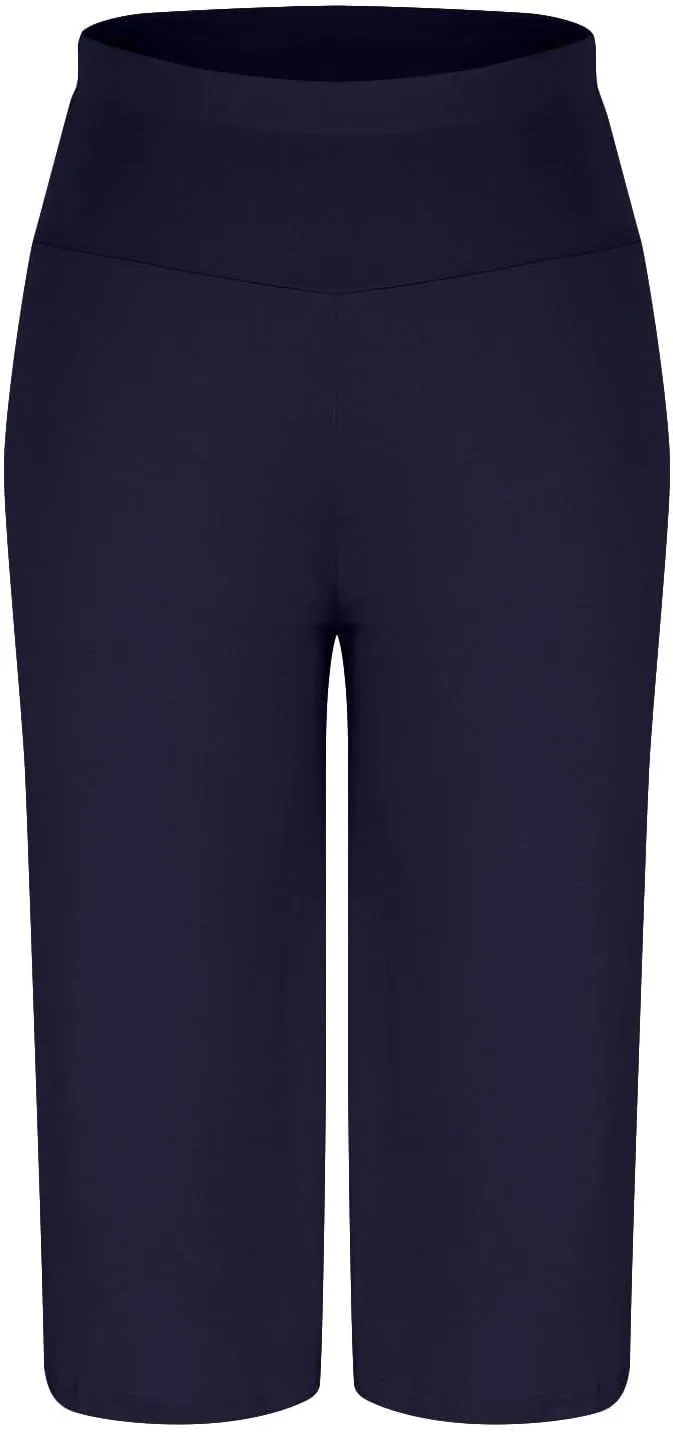 Womens Pleated Capri Pants Casual Elastic Waisted Baggy Comfy Trousers Solid Color Lightweight Home Capris