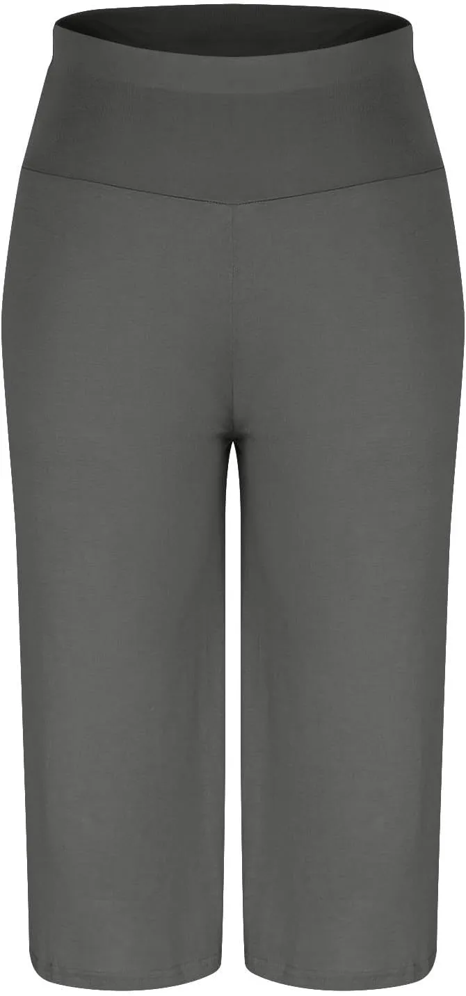 Womens Pleated Capri Pants Casual Elastic Waisted Baggy Comfy Trousers Solid Color Lightweight Home Capris
