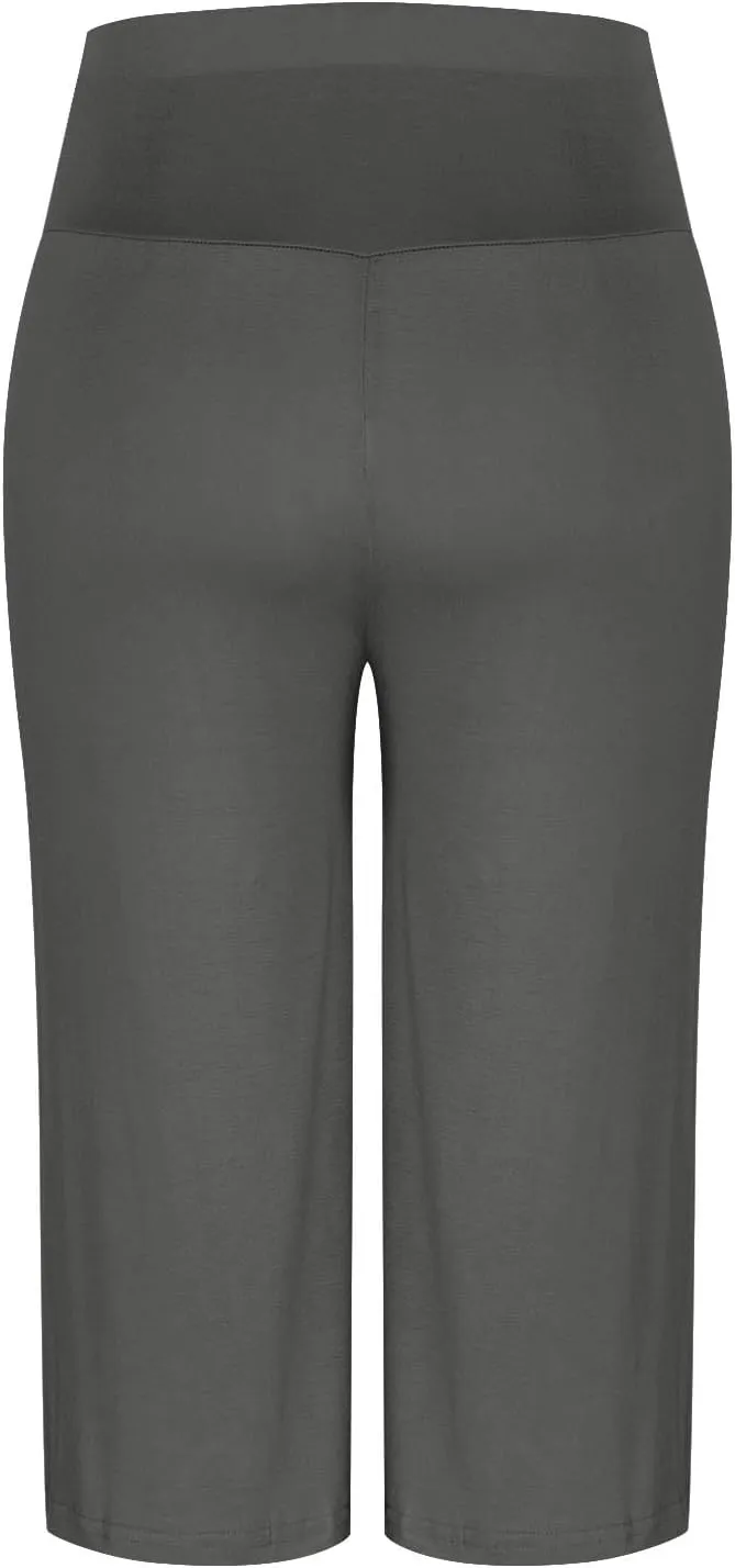 Womens Pleated Capri Pants Casual Elastic Waisted Baggy Comfy Trousers Solid Color Lightweight Home Capris