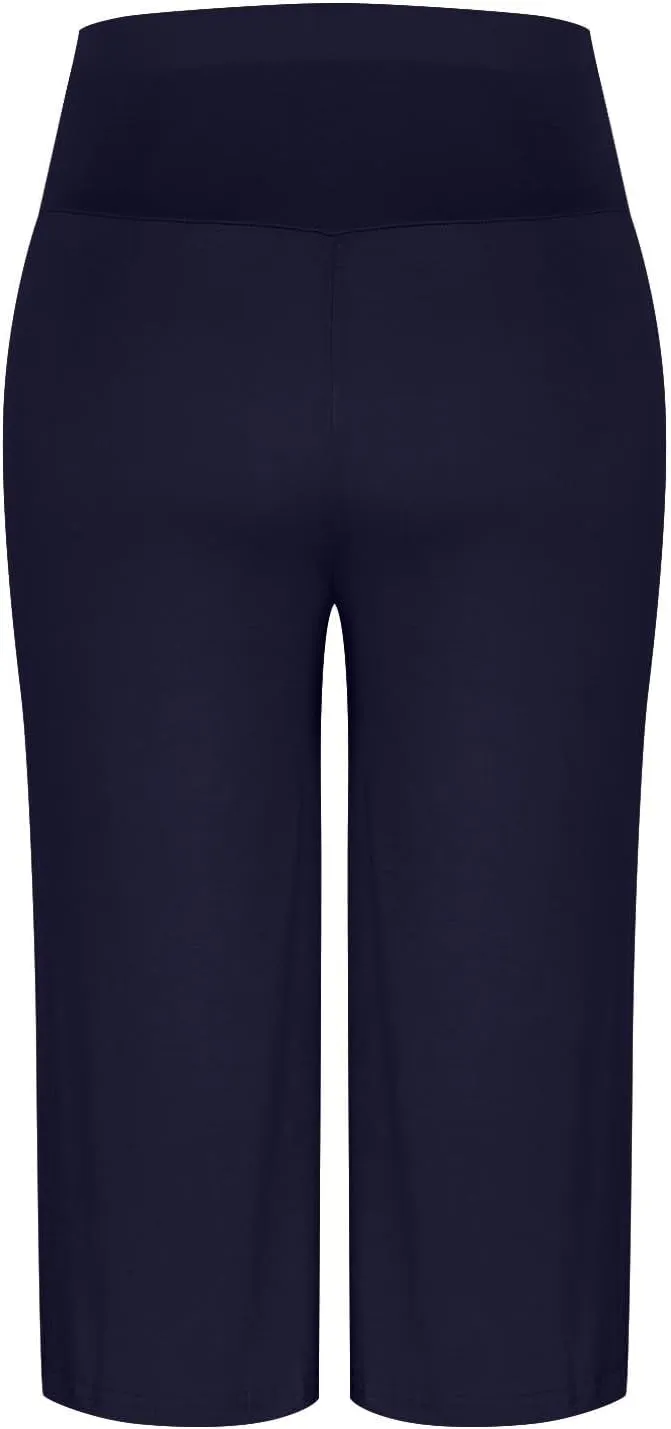 Womens Pleated Capri Pants Casual Elastic Waisted Baggy Comfy Trousers Solid Color Lightweight Home Capris