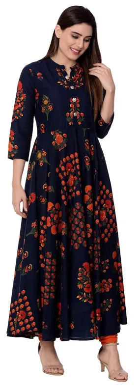 Womens Printed Cotton Anarkali kurta