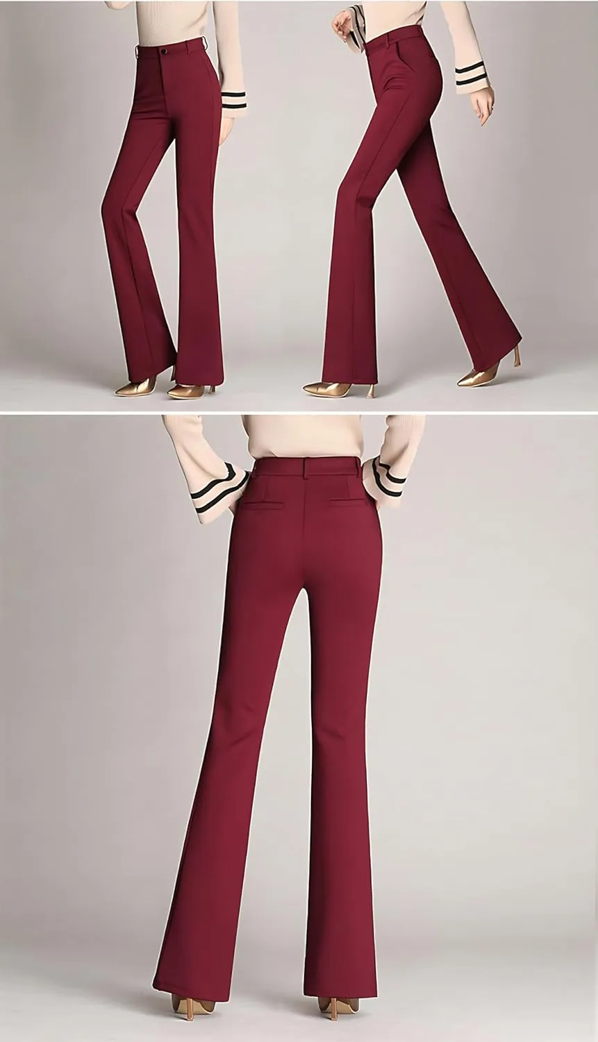 Women's Slim Fit Dress Pants Work Business Casual Soft Flare Trouser Stretchy High Waist Straight Leg Office Slacks