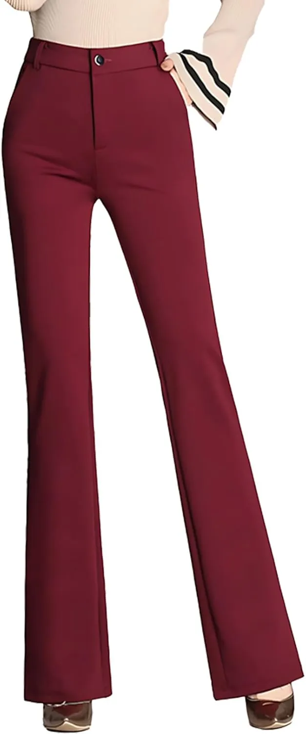Women's Slim Fit Dress Pants Work Business Casual Soft Flare Trouser Stretchy High Waist Straight Leg Office Slacks