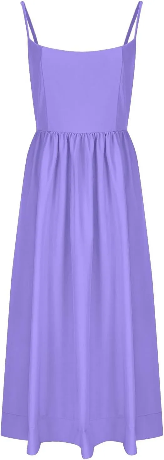Womens Smocked Maxi Dresses Spaghetti Strap Square Neck Swing A Line Dress 2025 Summer Chic Flowy Beach Sexy Sundress