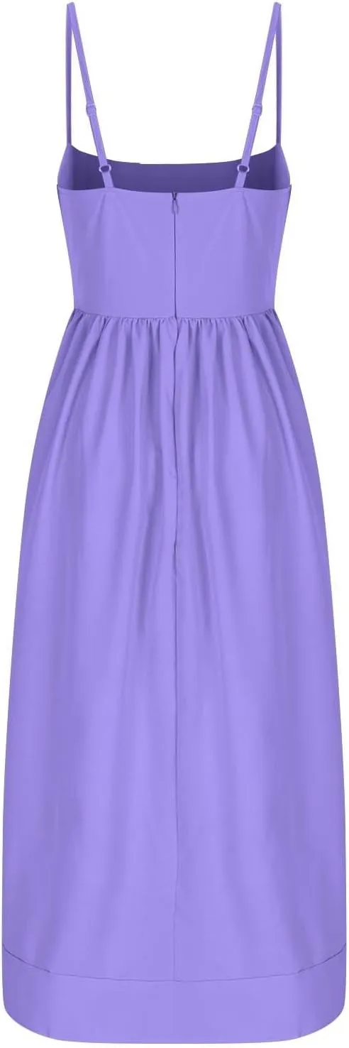 Womens Smocked Maxi Dresses Spaghetti Strap Square Neck Swing A Line Dress 2025 Summer Chic Flowy Beach Sexy Sundress