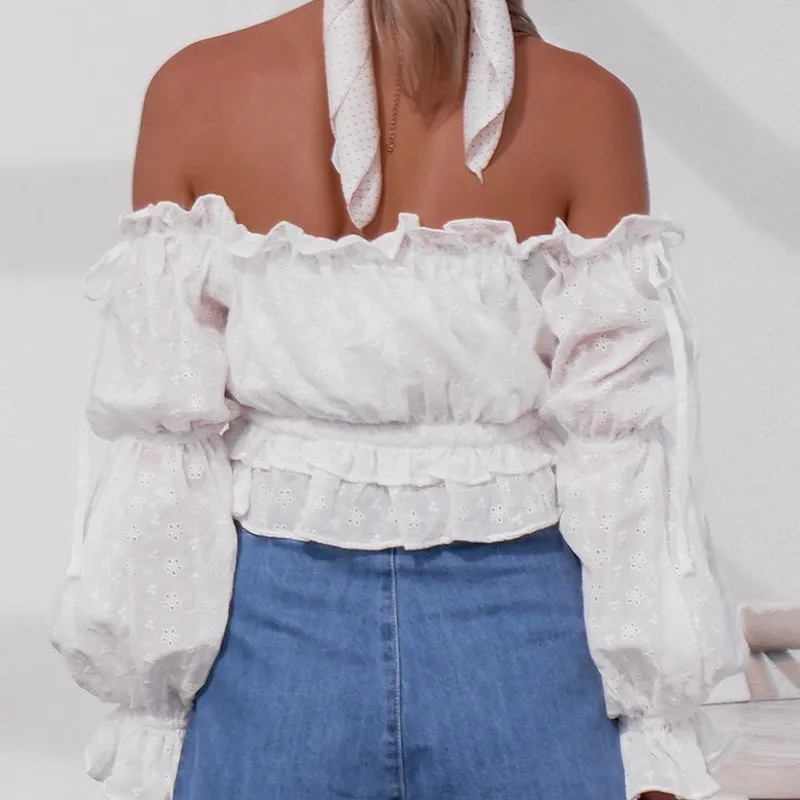Women's Summer Casual Long-Sleeved Off-Shoulder Crop Top