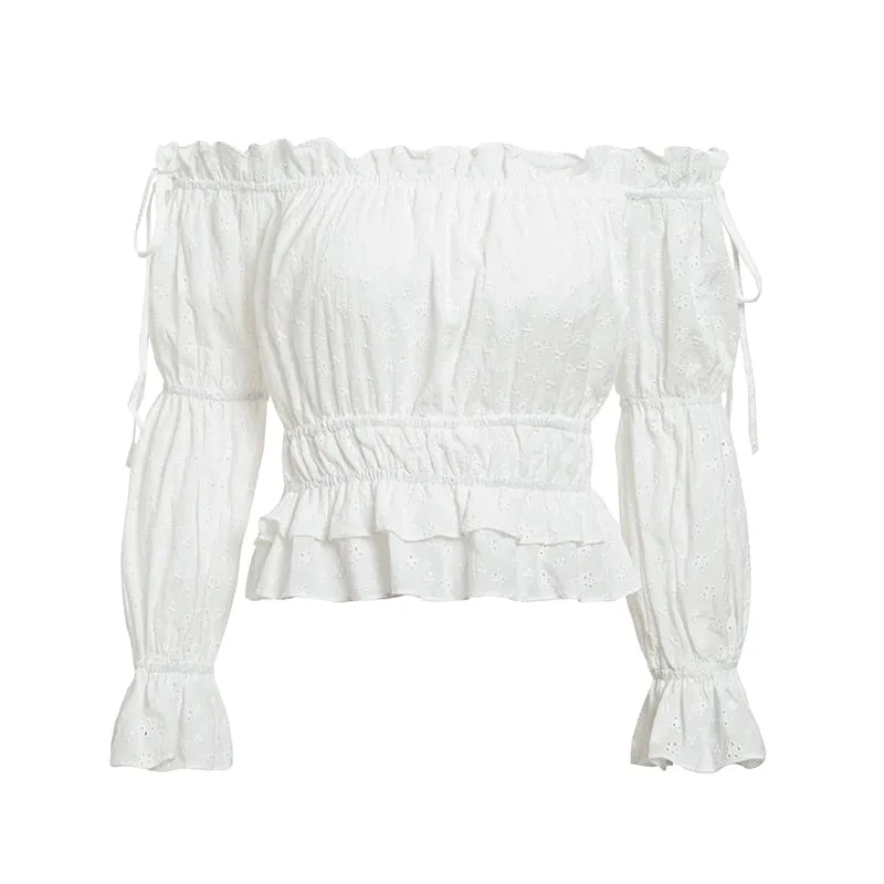 Women's Summer Casual Long-Sleeved Off-Shoulder Crop Top