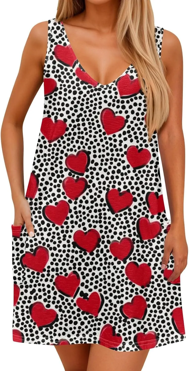 Women's Summer Dresses V Neck Casual Sundress 2025 Beach Swimsuit Coverup Vacation Sleeveless Dress with Pocket