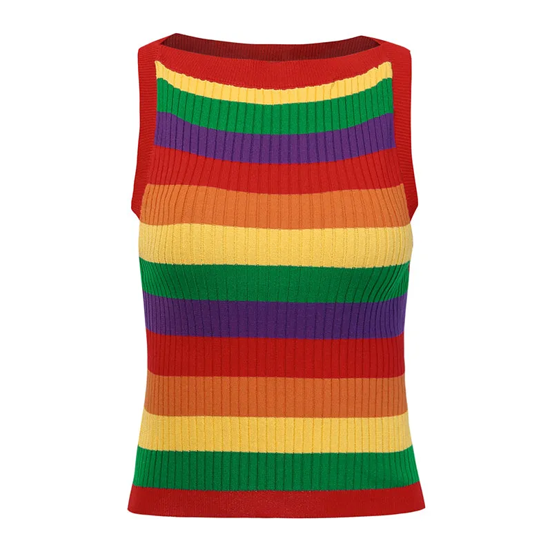 Women's Summer Ribbed Knitted Striped Crop Top