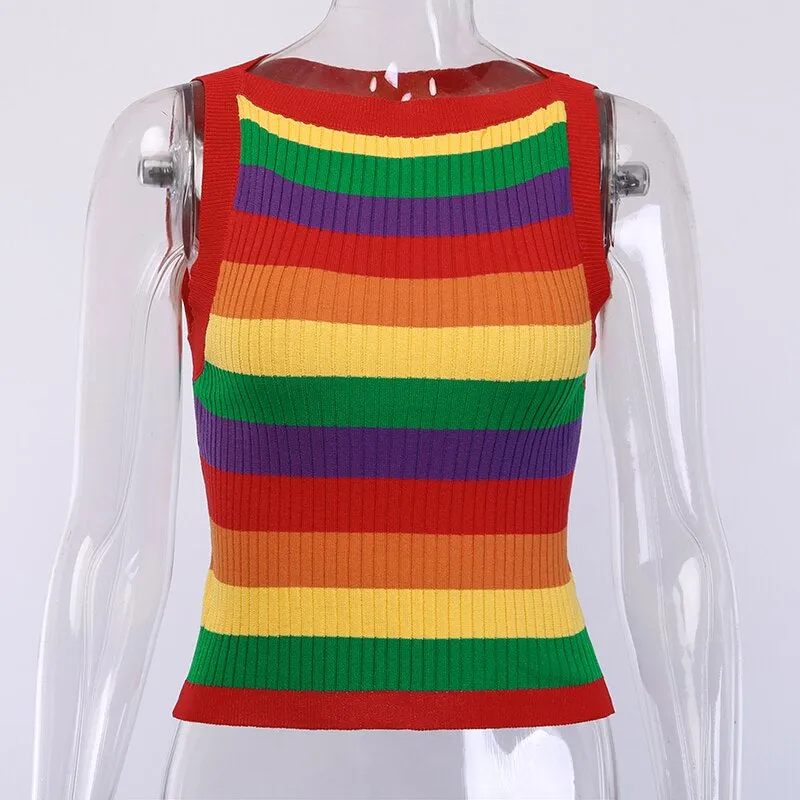 Women's Summer Ribbed Knitted Striped Crop Top