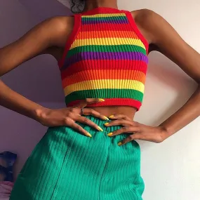 Women's Summer Ribbed Knitted Striped Crop Top