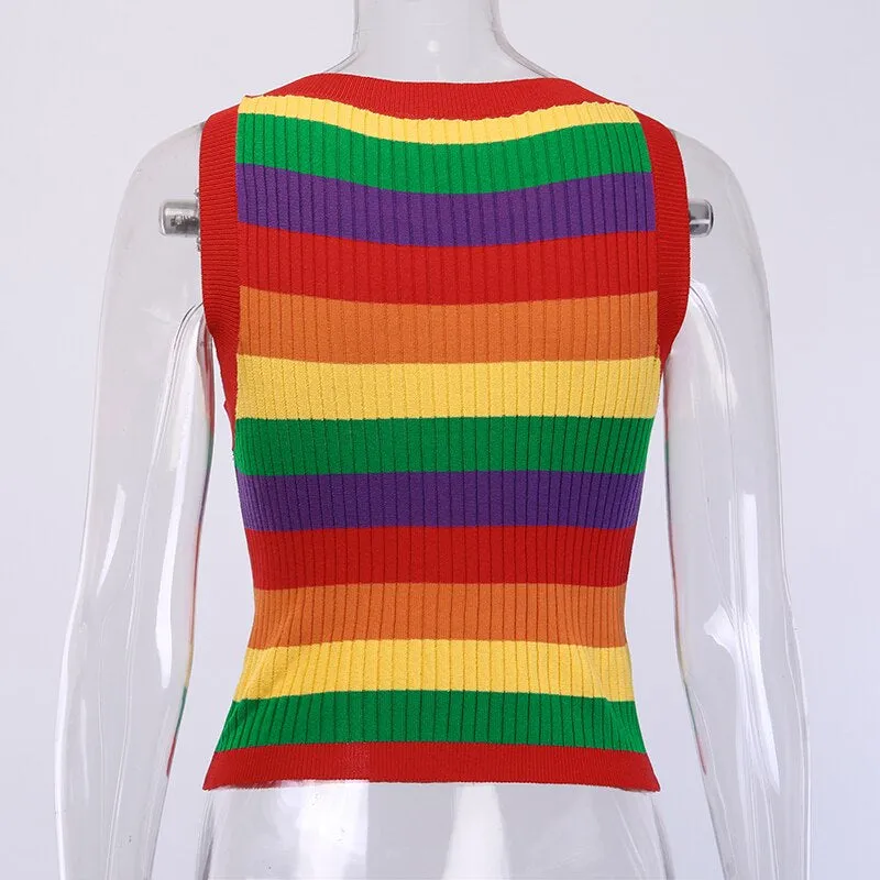 Women's Summer Ribbed Knitted Striped Crop Top
