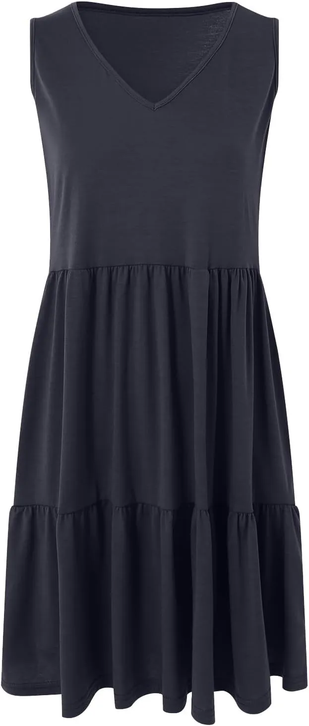 Womens Summer Sundress Boho Floral Casual Tank Dresses with Pockets Sleeveless Tiered Swing A Line Beach Dress