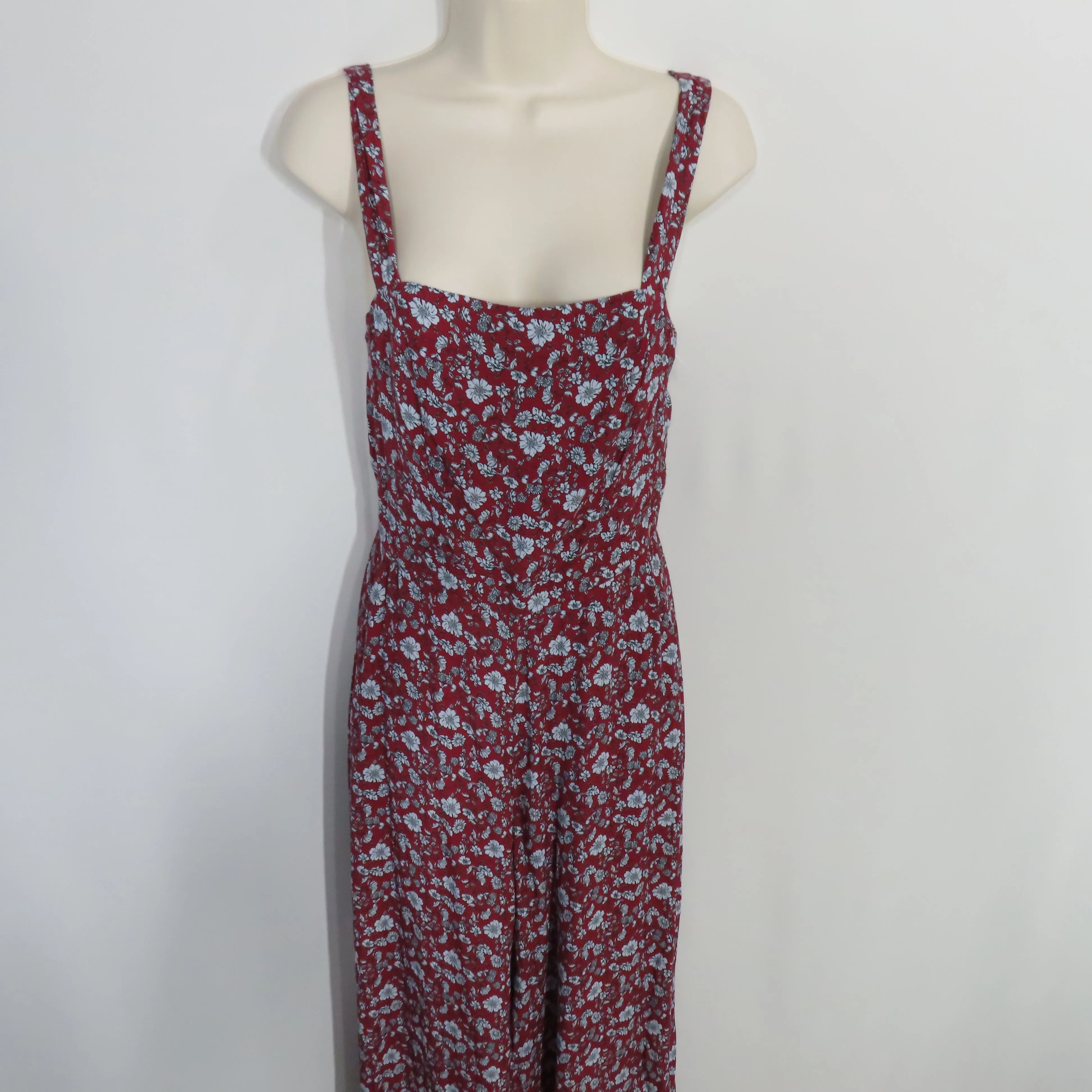 Yumi Kim Red and Light Blue Floral Jumpsuit Smocked Bodice Thick Straps Size Small