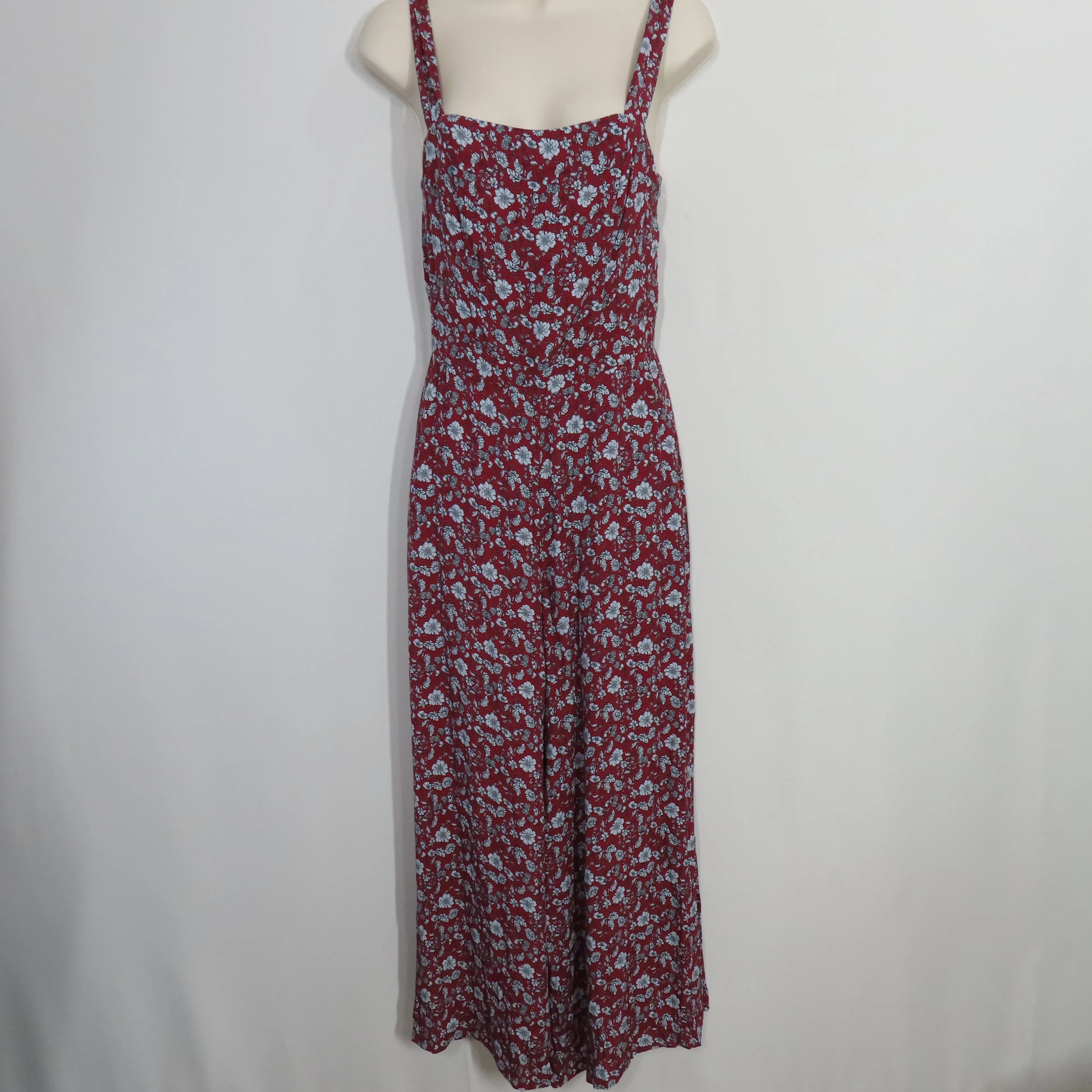 Yumi Kim Red and Light Blue Floral Jumpsuit Smocked Bodice Thick Straps Size Small