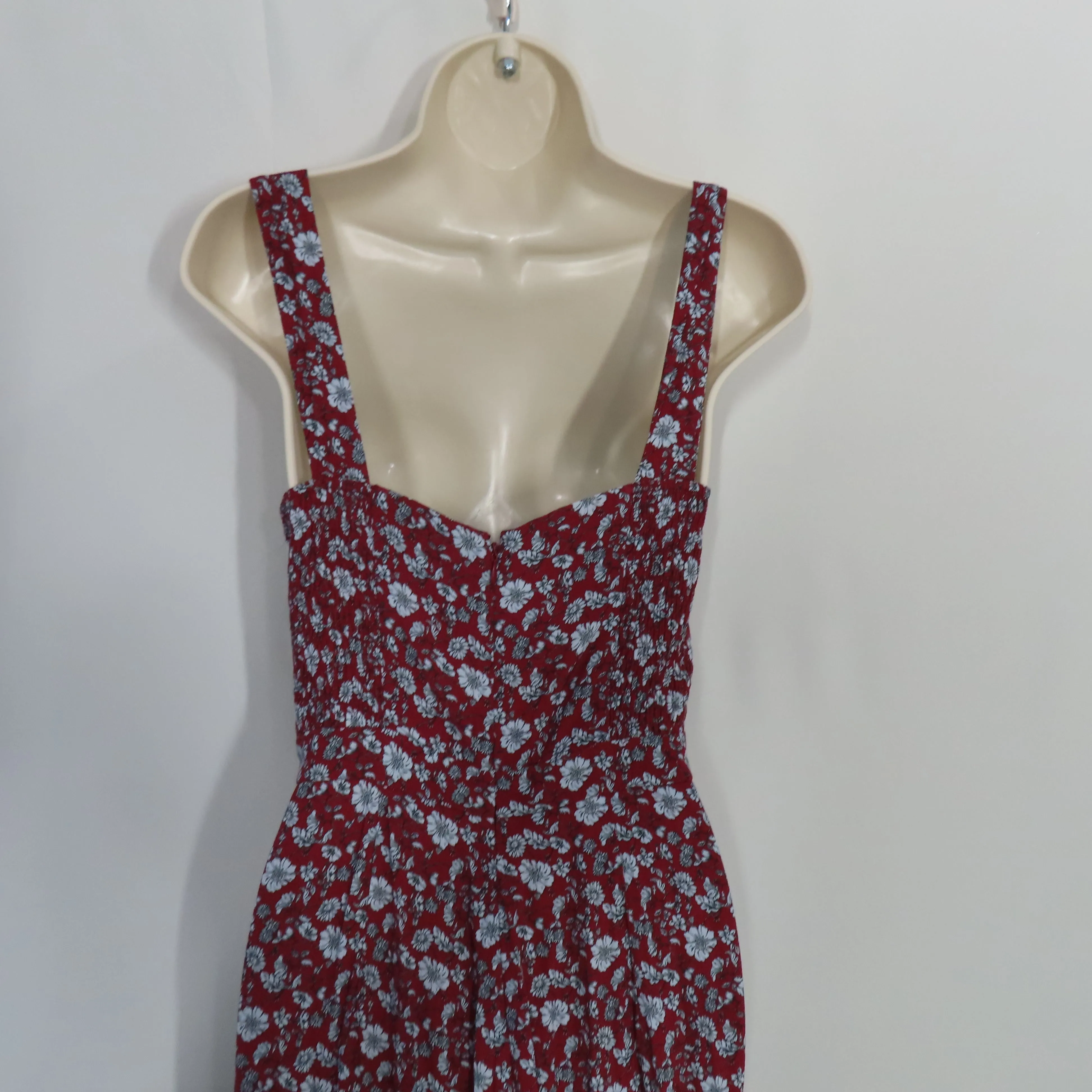 Yumi Kim Red and Light Blue Floral Jumpsuit Smocked Bodice Thick Straps Size Small