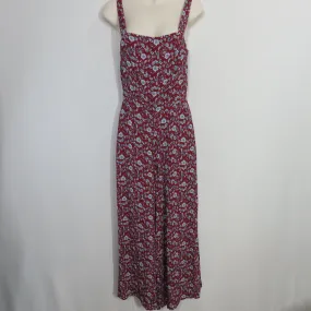 Yumi Kim Red and Light Blue Floral Jumpsuit Smocked Bodice Thick Straps Size Small
