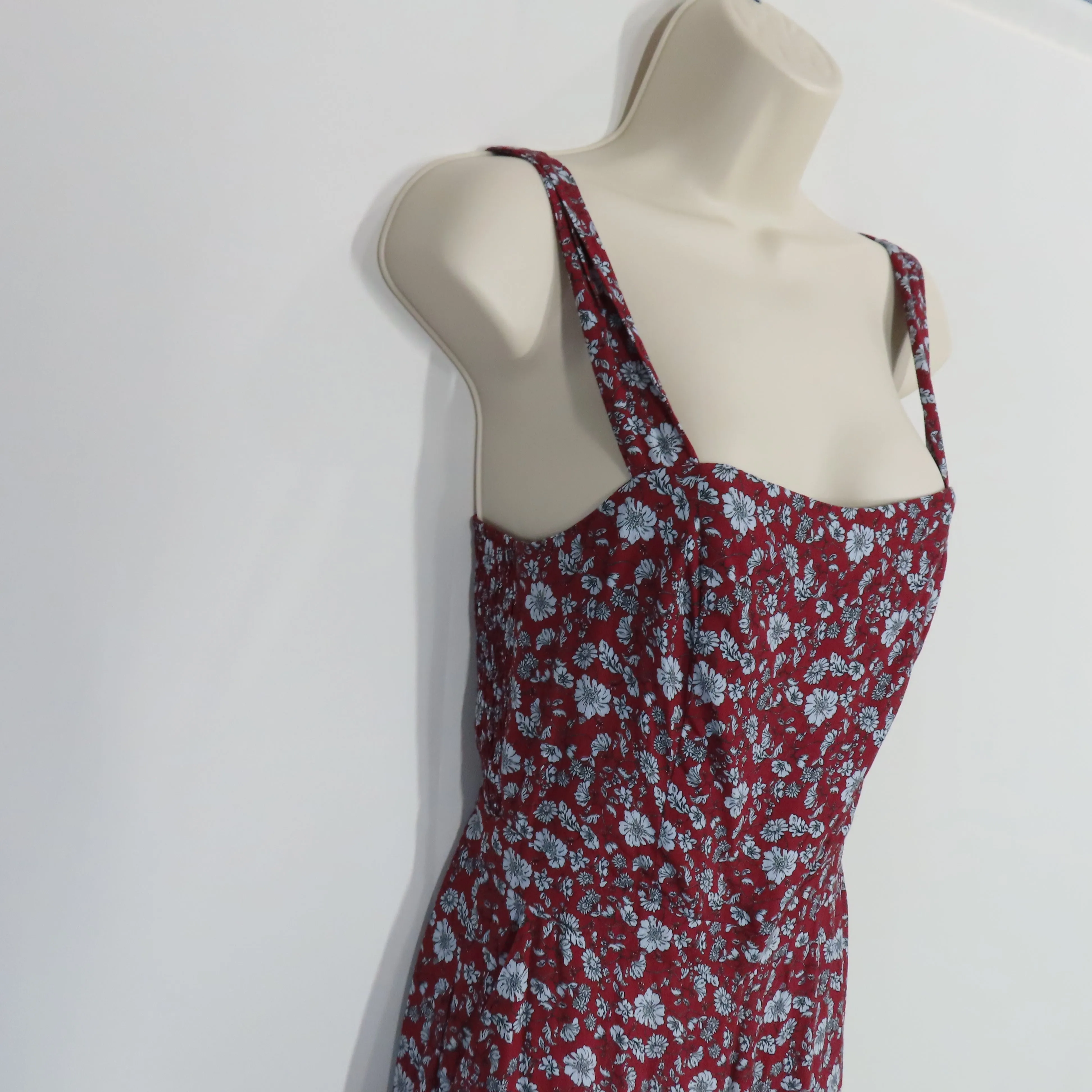 Yumi Kim Red and Light Blue Floral Jumpsuit Smocked Bodice Thick Straps Size Small