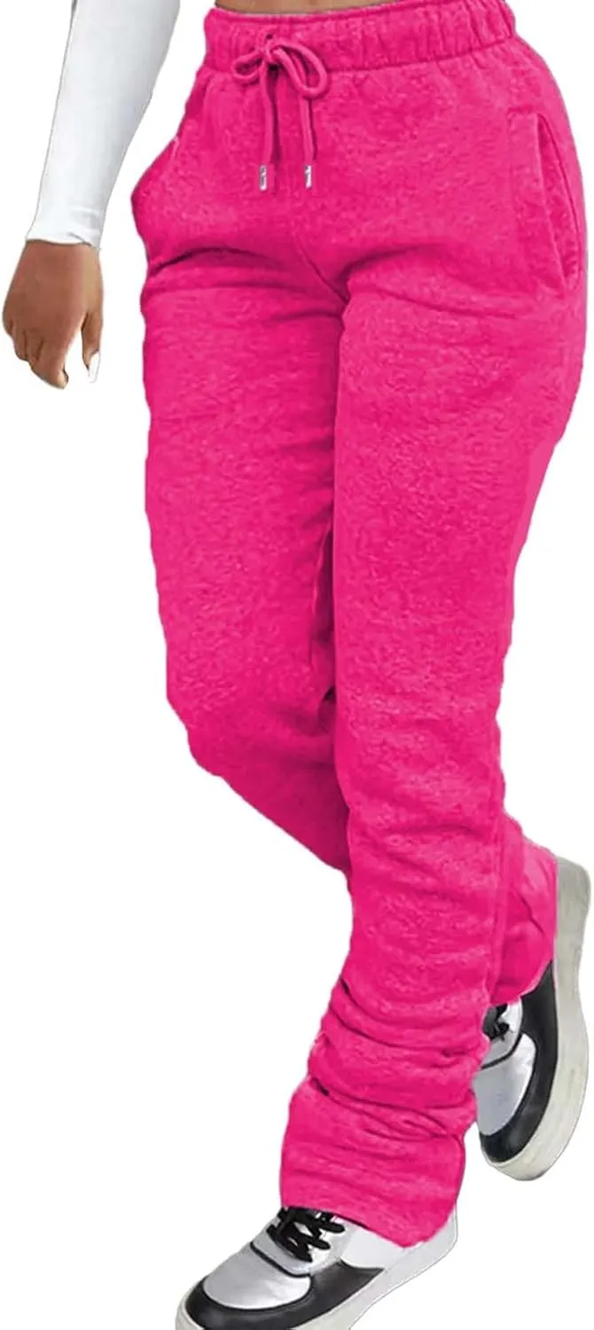 ZYXTIM Stacked Pants for Women Sherpa Lined Thicked Casual Pants Elastic High Waist Athletic Active Joggers Ruched Trousers