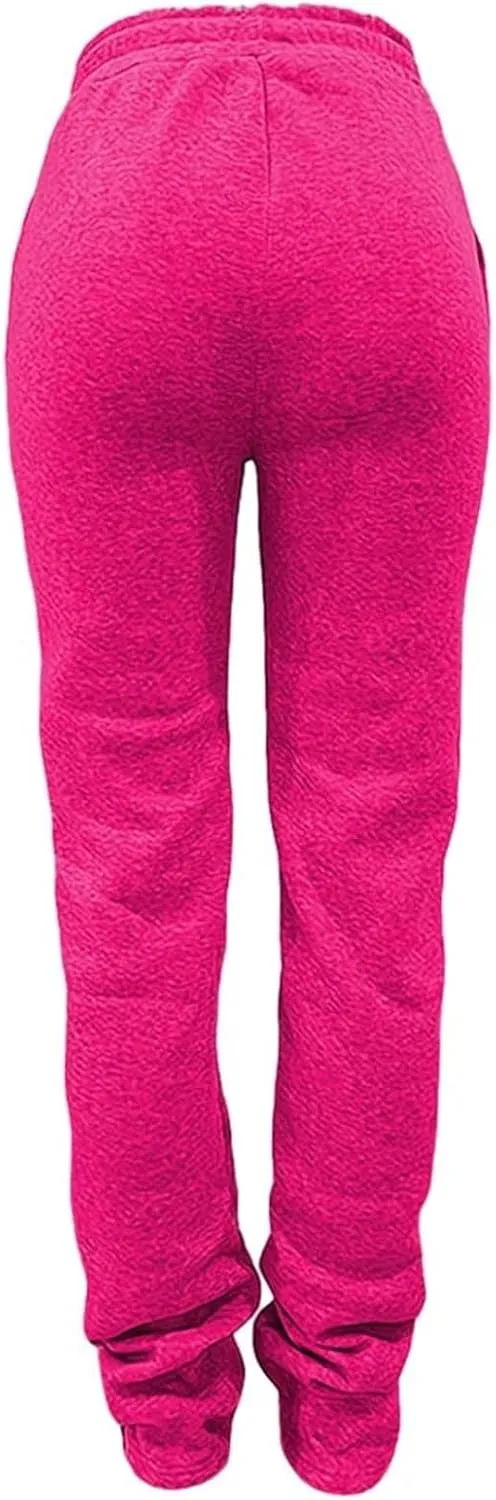 ZYXTIM Stacked Pants for Women Sherpa Lined Thicked Casual Pants Elastic High Waist Athletic Active Joggers Ruched Trousers