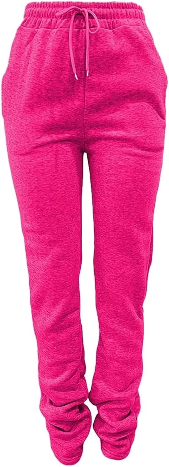 ZYXTIM Stacked Pants for Women Sherpa Lined Thicked Casual Pants Elastic High Waist Athletic Active Joggers Ruched Trousers