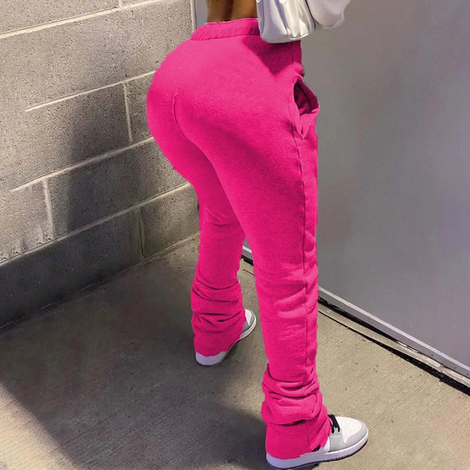 ZYXTIM Stacked Pants for Women Sherpa Lined Thicked Casual Pants Elastic High Waist Athletic Active Joggers Ruched Trousers